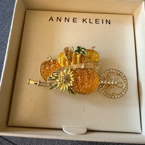 Anne Klein Gold and Orange Brooch - Picture 2 of 3